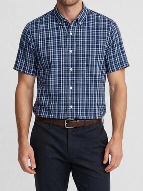 J.Crew Plaid Button Down Shirt Blue White 100% Cotton Size L